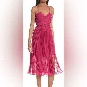 Self-Portrait Pleated Chiffon Fuchsia Dress